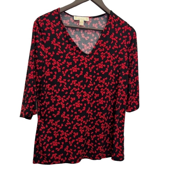 Michael Kors V-Neck Black Top w/Hearts 3/4 Sleeves Size M - Picture 2 of 8